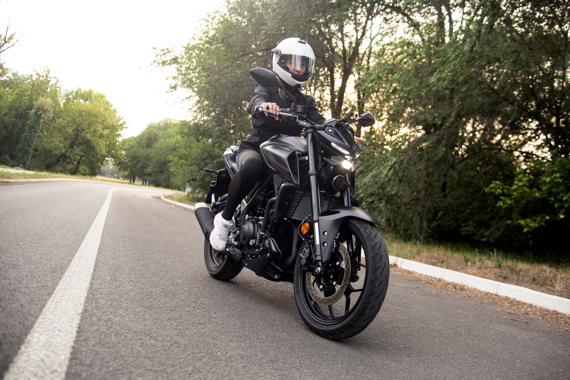 Riding a motorcycle